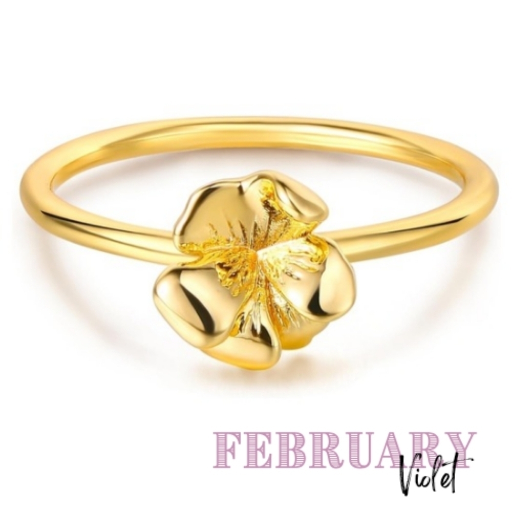 Birth Flower 14K Gold Plated Ring Zodiac Astrology Birthday Stacker Dainty NEW 7 - Picture 5 of 16
